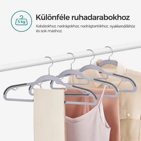 Csúszásmentes nagy teherbírású műanyag vállfák 50 db-os csomag, világos és sötétszürke