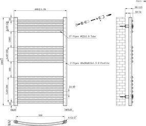 Íves törölközőszárító radiátor 1000x600 mm fekete