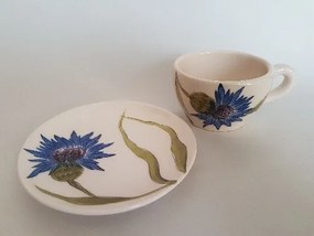 Búzavirágos kávésalj,dia14,5 cm,kerámia ,kézzel festett