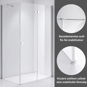 Stuxi Verona 120x80 aszimmetrikus csuklóajtós zuhanykabin 6 mm vízlepergető biztonsági üveggel, króm
