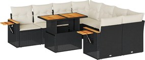 vidaXL 9 részes fekete polyrattan akácfa kerti ülőgarnitúra párnákkal