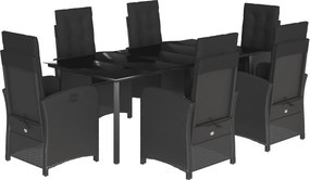 vidaXL 7 részes fekete polyrattan kerti étkezőgarnitúra párnával
