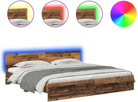 vidaXL Ágykeret LED -es lámpákkal Öreg fa 200 x 200 cm Faanyag