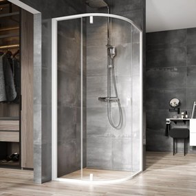 Ravak Nexty zuhanykabin 90x90 cm félkör alakú fehér fényes/átlátszó üveg 3O677101Z1