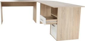 Sarok számítógépasztal, sonoma tölgyfa/fehér, MAURUS NEW MA11