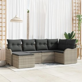 6 darabos kertibútor szett párnákkal világosszürke poli rattan, 2-személyes kertibútor párnákkal világosszürke poli rattan
