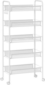 HOMCOM Helytakarékos 5-szintes Konyhai Kocsi Acél Hálós Kosarakkal, Tároló Kocsi Nappaliba és Hálószobába, Acél, 45x26,5x106 cm, Fehér | Aosom