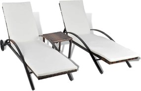 vidaXL barna polyrattan napozóágyak asztallal