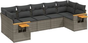vidaXL 7 részes szürke polyrattan kerti ülőgarnitúra párnákkal