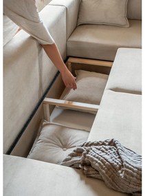 Bézs kordbársony kinyitható sarokkanapé (jobb oldali-U alakú) Lazy Lukka – Miuform