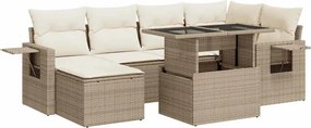 vidaXL 7 részes bézs polyrattan kerti ülőgarnitúra párnákkal