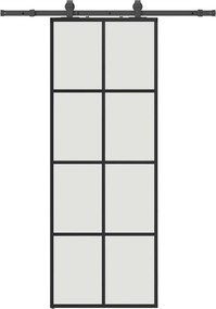 vidaXL fekete ESG üveg tolóajtó fémszerelvény-szettel 76x205 cm