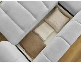 Világosszürke kinyitható-tárolóhelyes sarokkanapé (bal oldali-heverő résszel) Fuji – Bobochic Paris