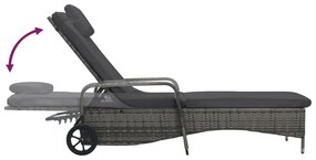 Szürke polyrattan napozóágy kerekekkel