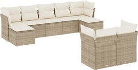 vidaXL 9 részes bézs polyrattan kerti ülőgarnitúra párnákkal