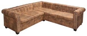 vidaXL 5 személyes barna műbőr Chesterfield sarokkanapé