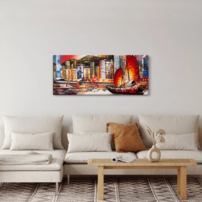 Kép - Victoria Harbour, Hong Kong, olajfestmény (120x50 cm)