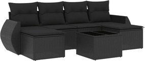 vidaXL 7 részes fekete polyrattan kerti ülőgarnitúra párnával