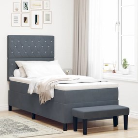 Boxspring ágy matraccal & paddal sötétszürke 90x190 cm bársony