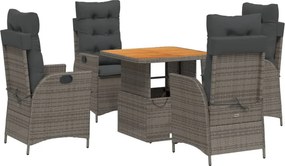 vidaXL 5 részes szürke polyrattan kerti étkezőgarnitúra párnával