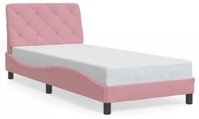 rózsaszín bársony ágykeret LED-ekkel matrac nélkül 90 x 190 cm