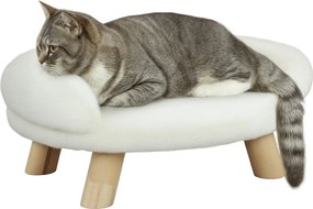 PawHut Kutya Kanapé, Kutya Ágy, Emelt Dizájnú Háziállat Kanapé, Kutya Dívány, Macska Kanapé, Kutya Szék Fa Lábakkal, Plüss, Krém, 47 x 40 x 20 cm | Ao