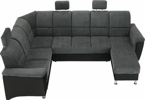 Ülőgarnitúra, műbőr fekete/szövet sötétszürke, balos, SANTIAGO U