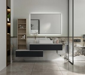 Erga Megan, LED tükör 120x80cm fekete keretben, 3105 lm, 3 fényszín, háttérvilágítás, ERG-V01-MEGAN-1280-BK