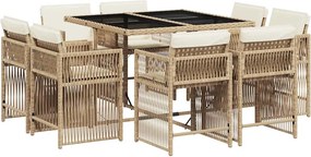 vidaXL 9 részes bézs polyrattan kerti étkezőgarnitúra párnákkal