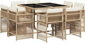 vidaXL 9 részes bézs polyrattan kerti étkezőgarnitúra párnákkal