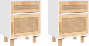 vidaXL 2 db fehér természetes rattan éjjeliszekrény