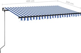 Kék és fehér kézzel kihúzható napellenző 400 x 350 cm