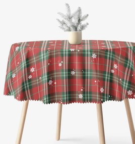 Goldea karácsonyi kör alakú teflonos terítő - piros kockás hópelyhekkel Ø 150 cm