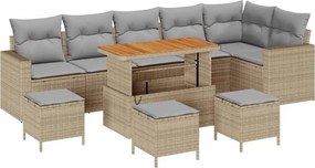 vidaXL Kerti Kanapé Szett 10 pcs Bézs polirattan