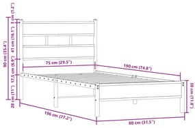 sonoma tölgy színű fejtámlás ágykeret matrac nélkül 75 x 190 cm