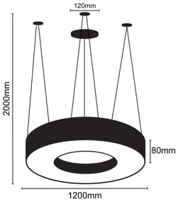 LED Csillár zsinóron LED/60W/230V 4000K átm. 120 cm fekete