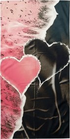 Gyorsan száradó tengerparti fürdőlepedő SEA OF HEARTS rózsaszín-fekete 70 x 140 cm, 100% mikroszál