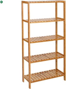 Bambusz polc fürdőszobai, konyhai tároló 5 szintes, natúr 130x26x60cm