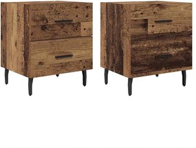 vidaXL Éjjeliszekrény fiókkal 2 pcs Öreg fa 40 x 35 x 47,5 cm Faanyag