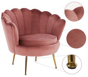 Fotel Art-deco stílusban, rózsaszín Velvet anyag/gold króm-arany, NOBLIN