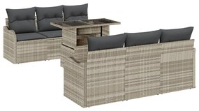 7 darabos kertbútor szett párnákkal világosszürke poli rattan, 2 személyes kert kanapé tárolóval és párnákkal világosszürke poli rattan