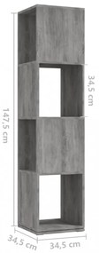 betonszürke szerelt fa forgószekrény 34,5x34,5x75,5 cm