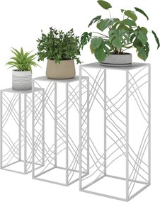 Outsunny 3 részes egymásra rakható virágtartó készlet — porfestett fém, fehér; magasságok 50/60/70 cm; teherbírás: 30/20/10 kg | Aosom