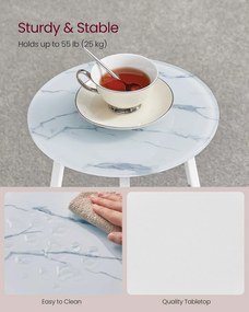 Kerek lerakóasztal, 2 szintes, üveglappal, márvány mintás fehér