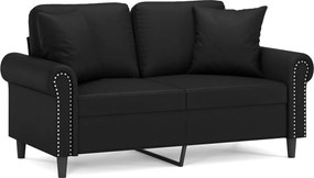 vidaXL 2 személyes fekete műbőr kanapé díszpárnákkal 120 cm