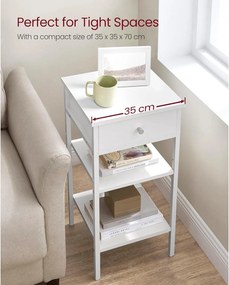 Lerakó asztal, éjjeli szekrény, fiókos, két polccal, 35 x 35 x 70 cm, fehér