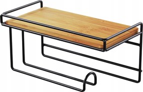 WC-papír tartó bambusz polccal, matt fekete