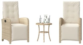 vidaXL 3 részes bézs polyrattan bisztrógarnitúra párnával
