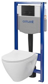 Cersanit Mille, System50 MECH süllyesztett keret + Mille Plus CleanOn fali WC csésze + fekete MOVI II gomb, S701-756