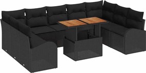 vidaXL Kerti Kanapé Szett párnával 10 pcs Fekete